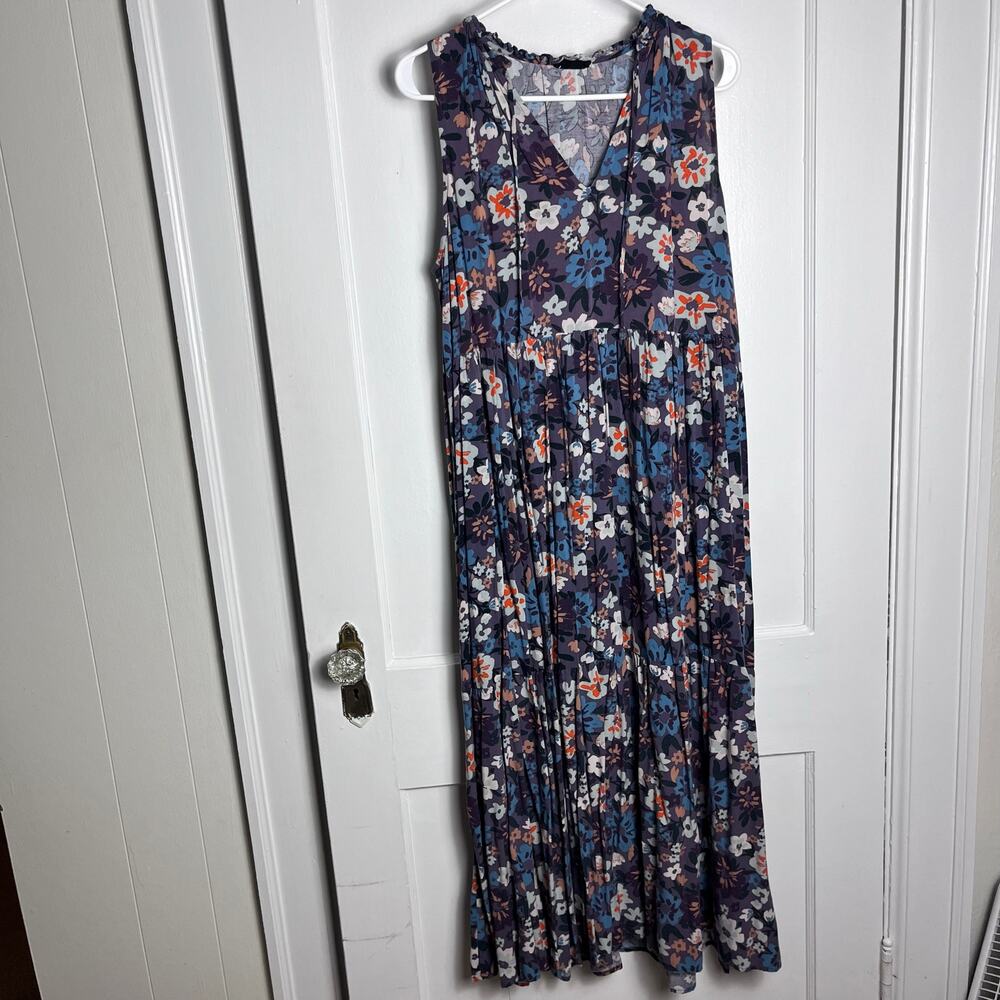Red Dress Boutique Storia Floral Sleeveless Purple Multicolor Tiered Dress MED